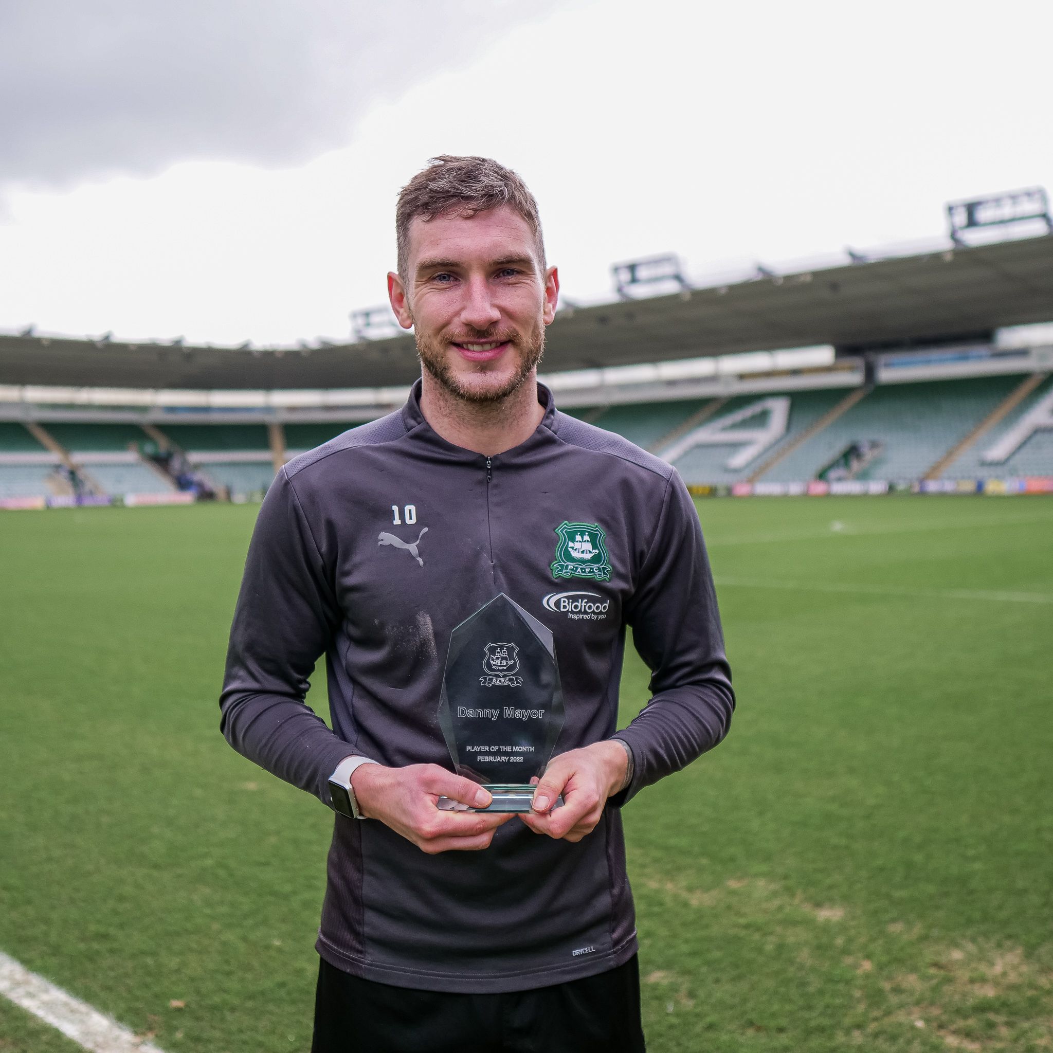 Danny Mayor with his Player of the Month award