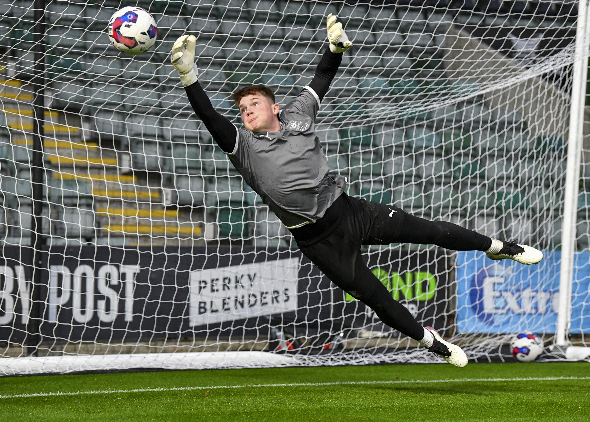 Zak Baker saves a shot in the warm up