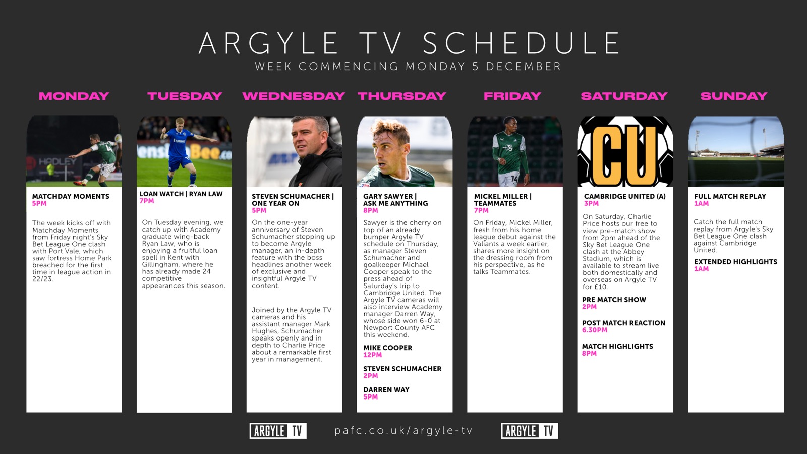 Argyle TV schedule