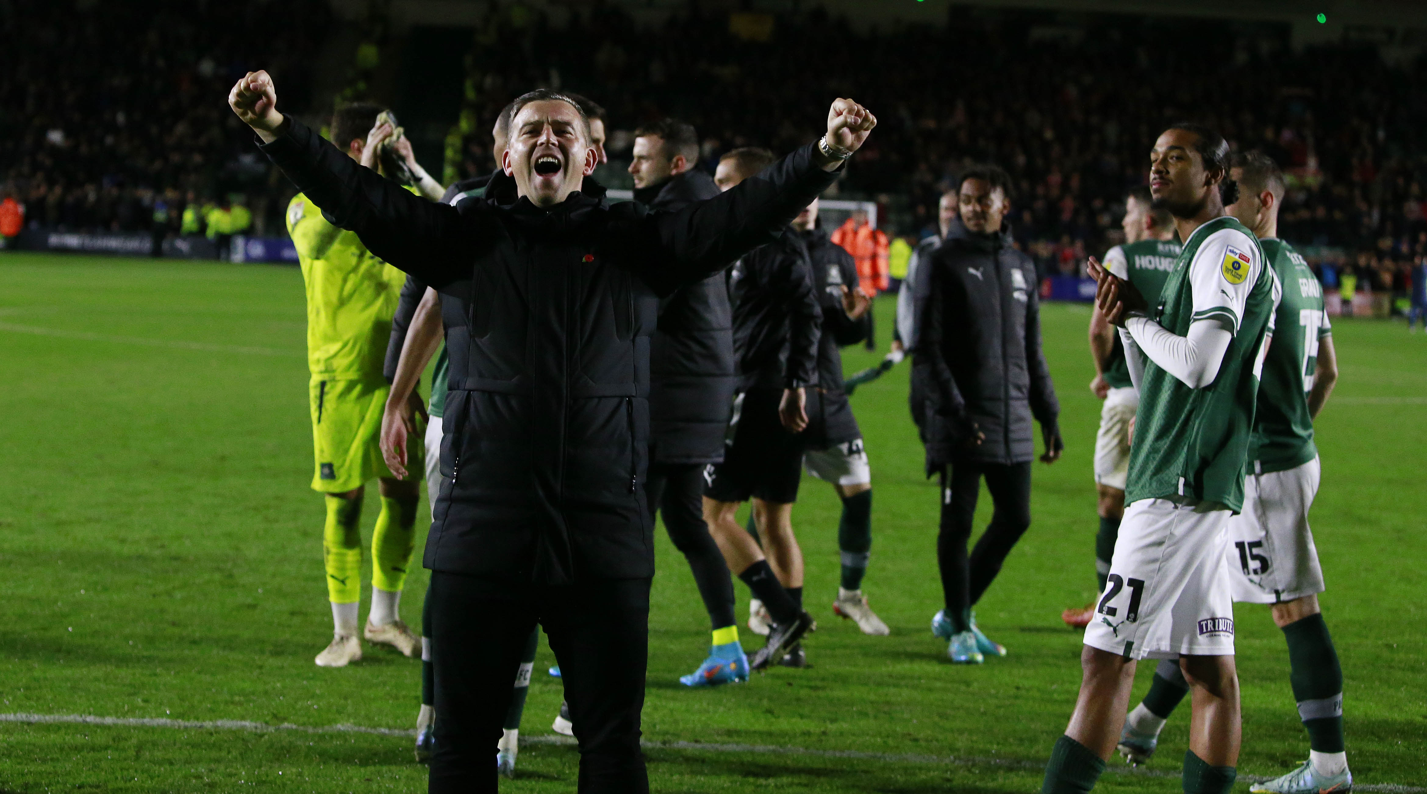 Steven Schumacher celebrates with the Green Army