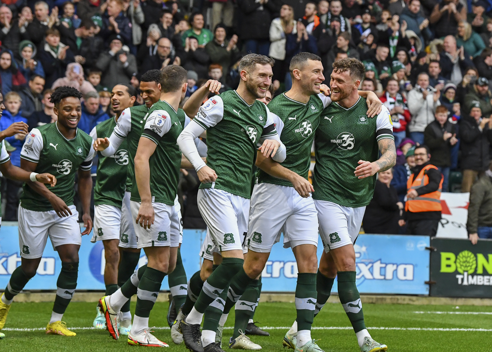 Argyle celebrate scoring against MK Dons