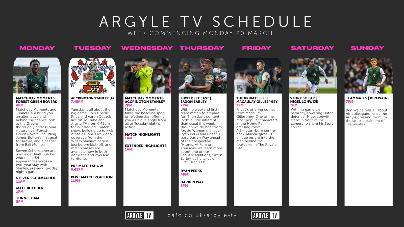 Argyle TV schedule