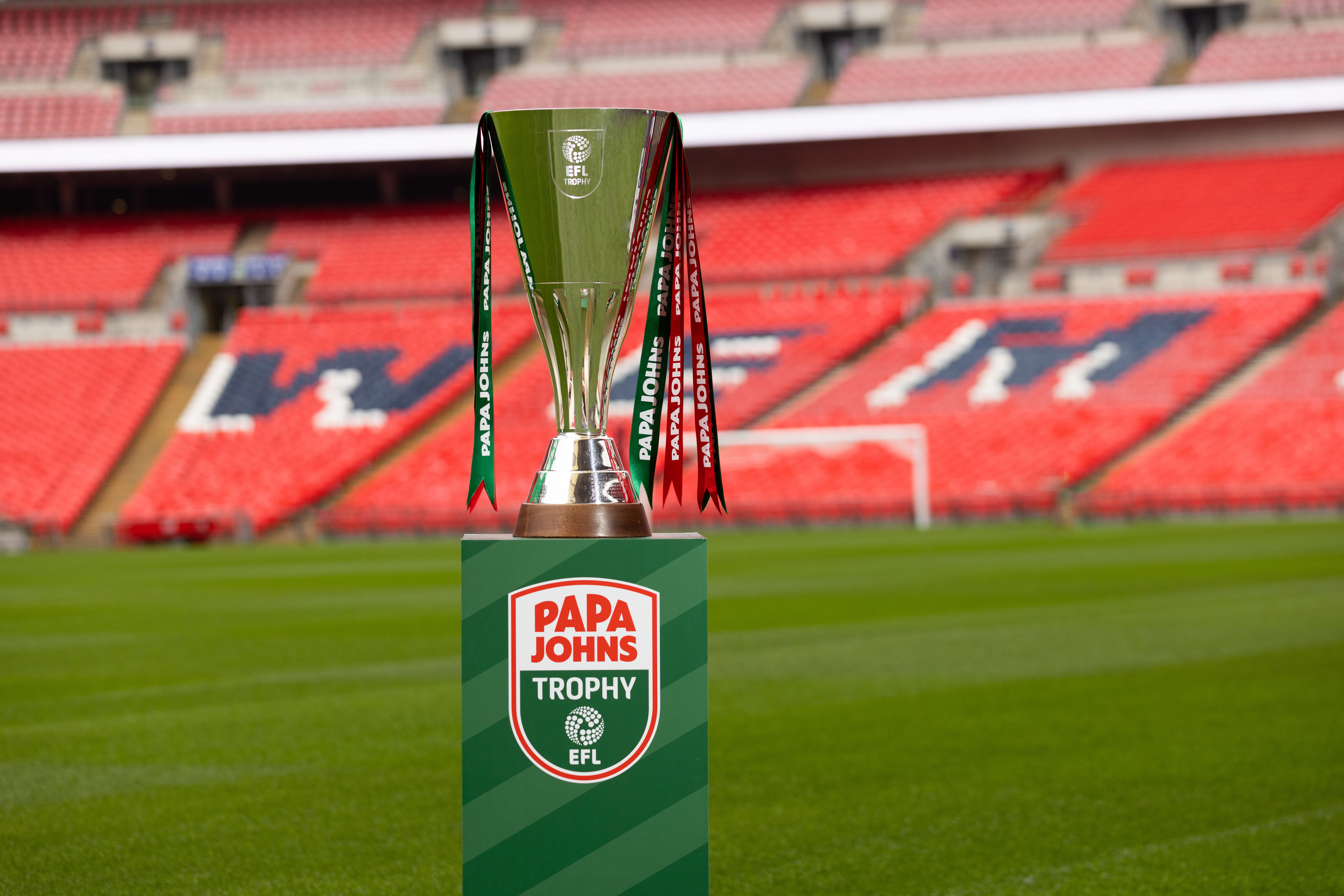 The Papa Johns Trophy on the pitch at Wembley Stadium