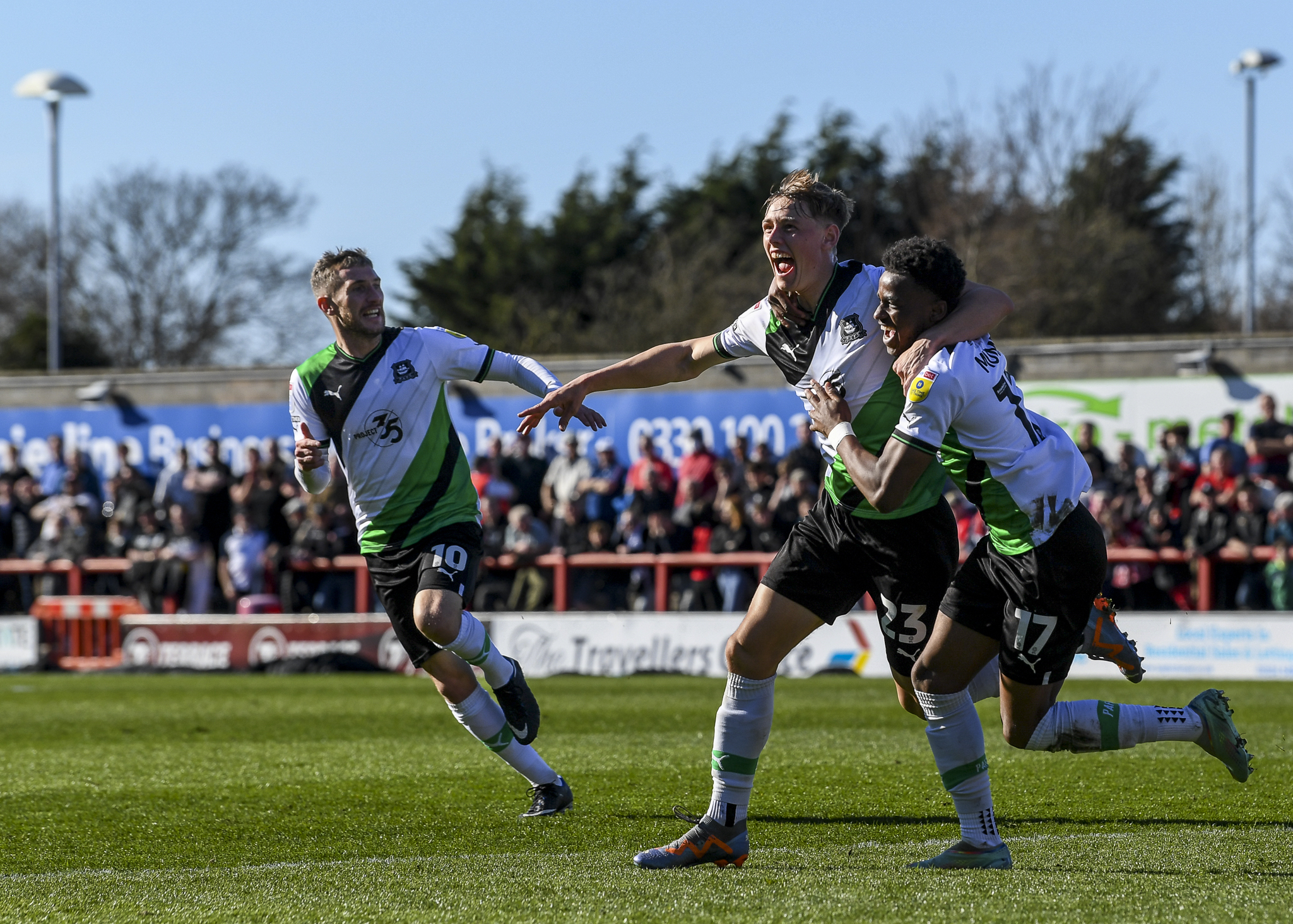 Greens celebrate taking the lead at Morecambe