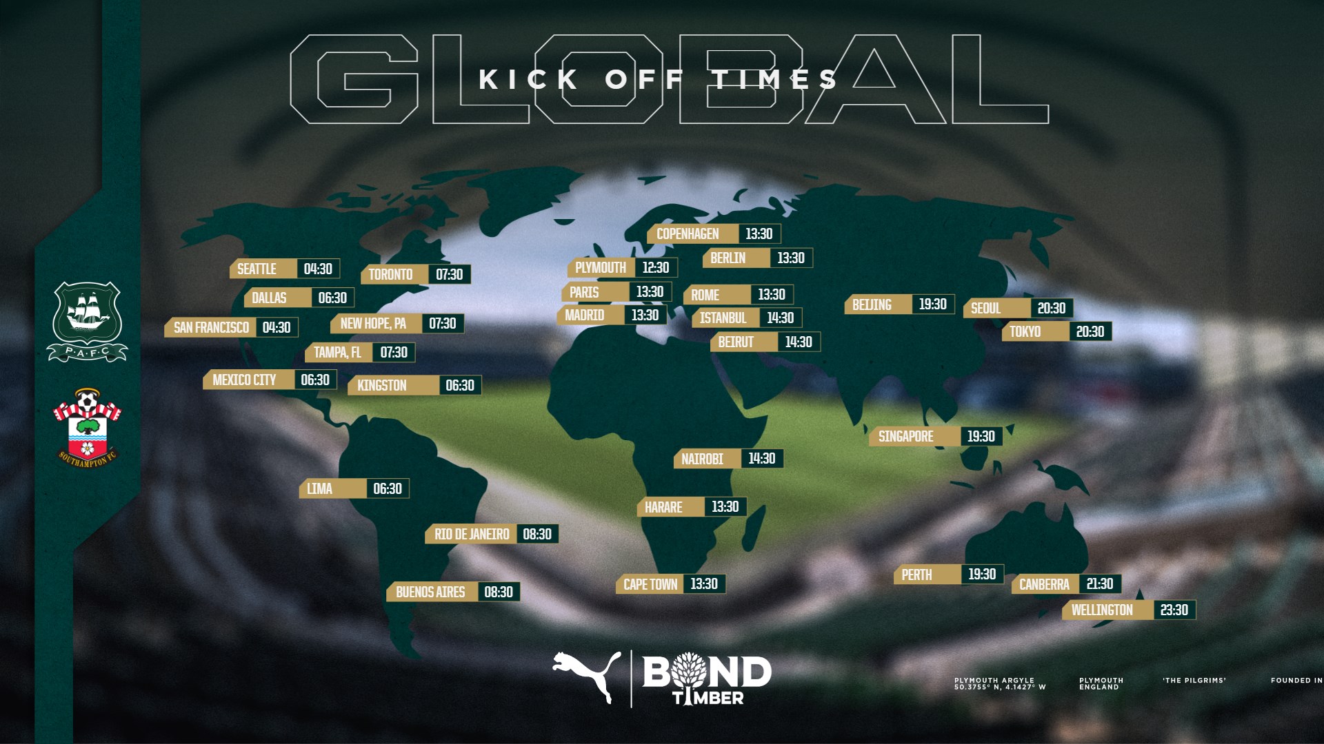 Global Kick off times v Southampton