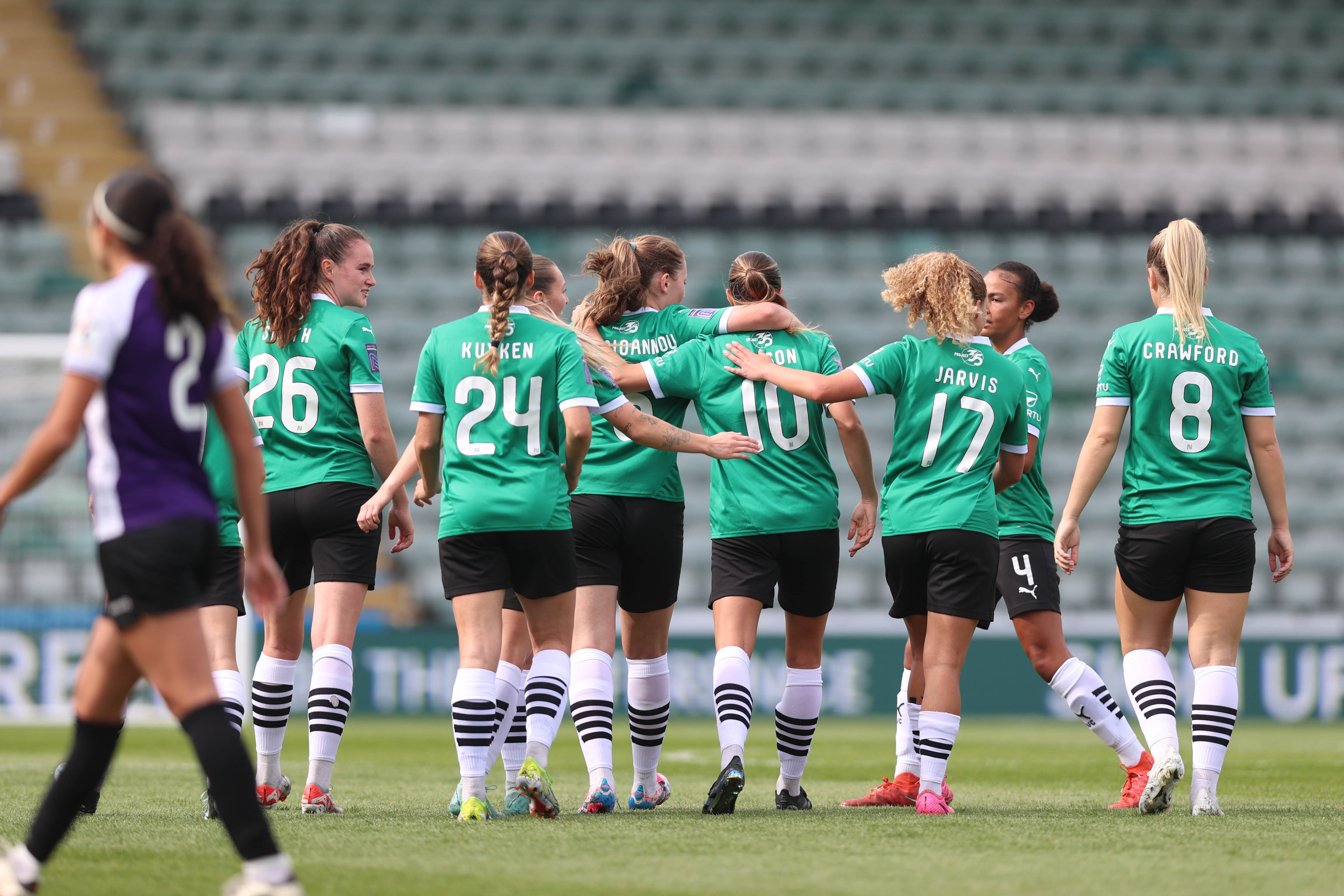 Argyle women celebrate a goal against London Bees