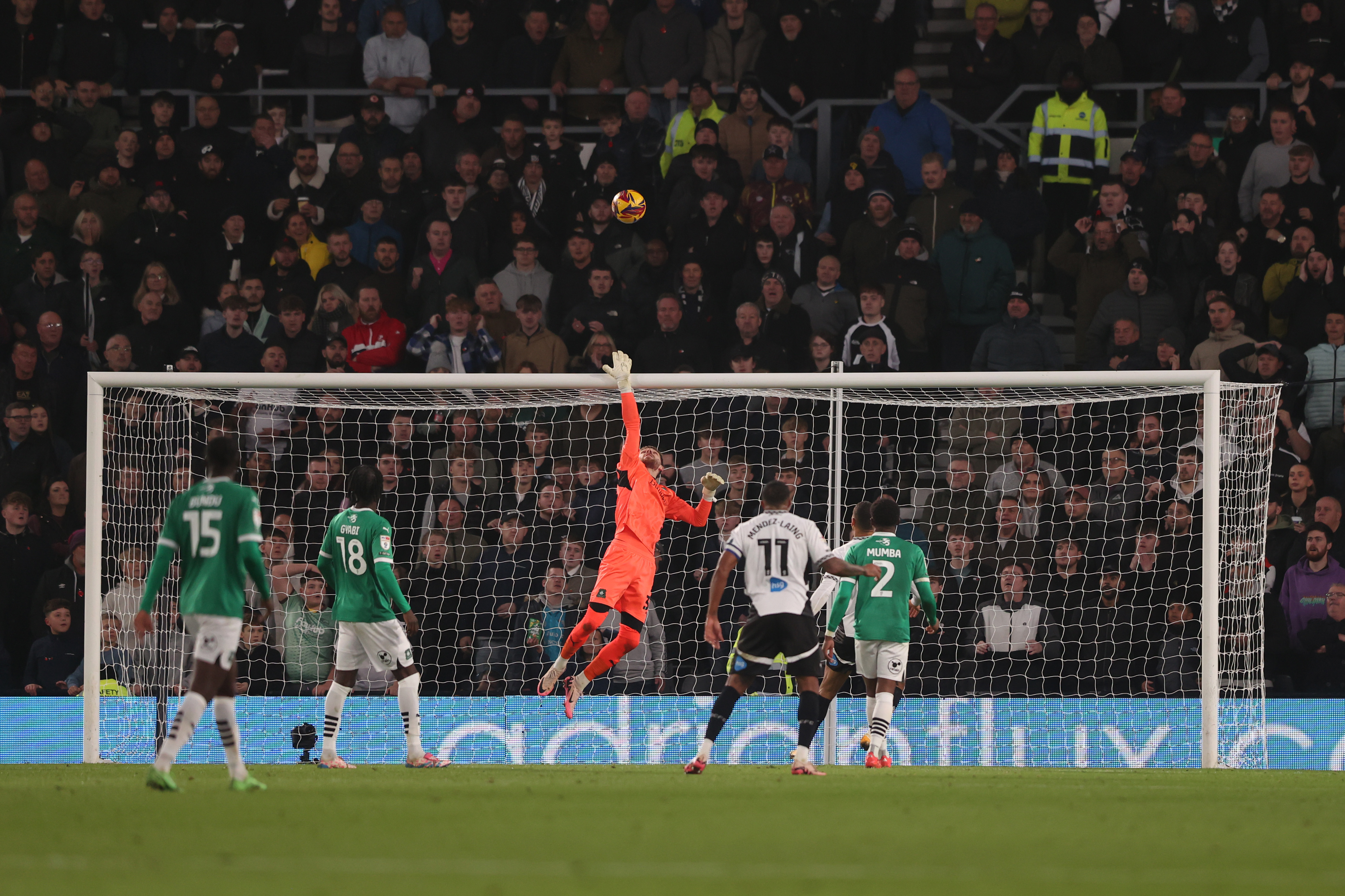 Dan Grimshaw making a diving save