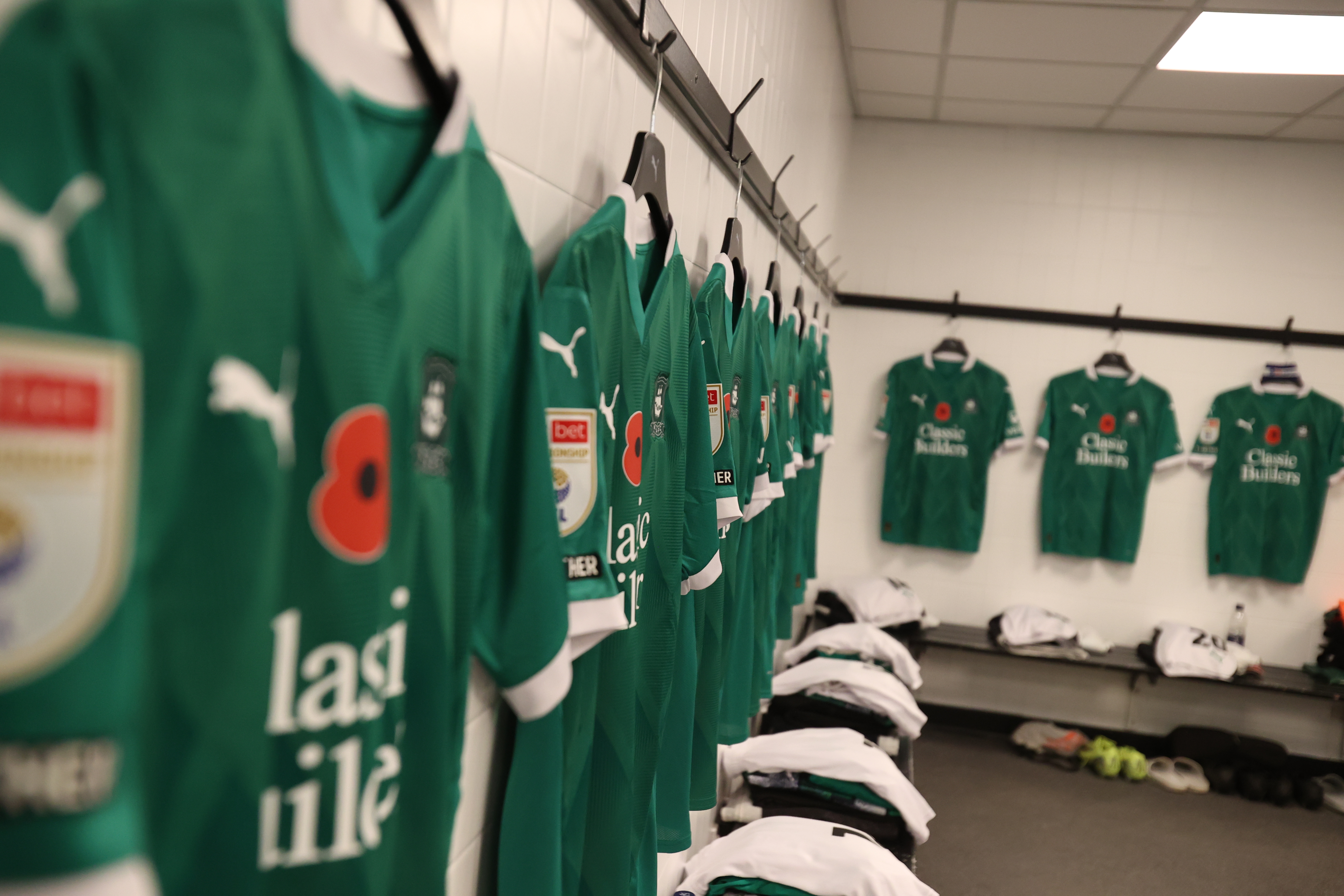 Green Argyle shirts in the away dressing room at Pride Park.