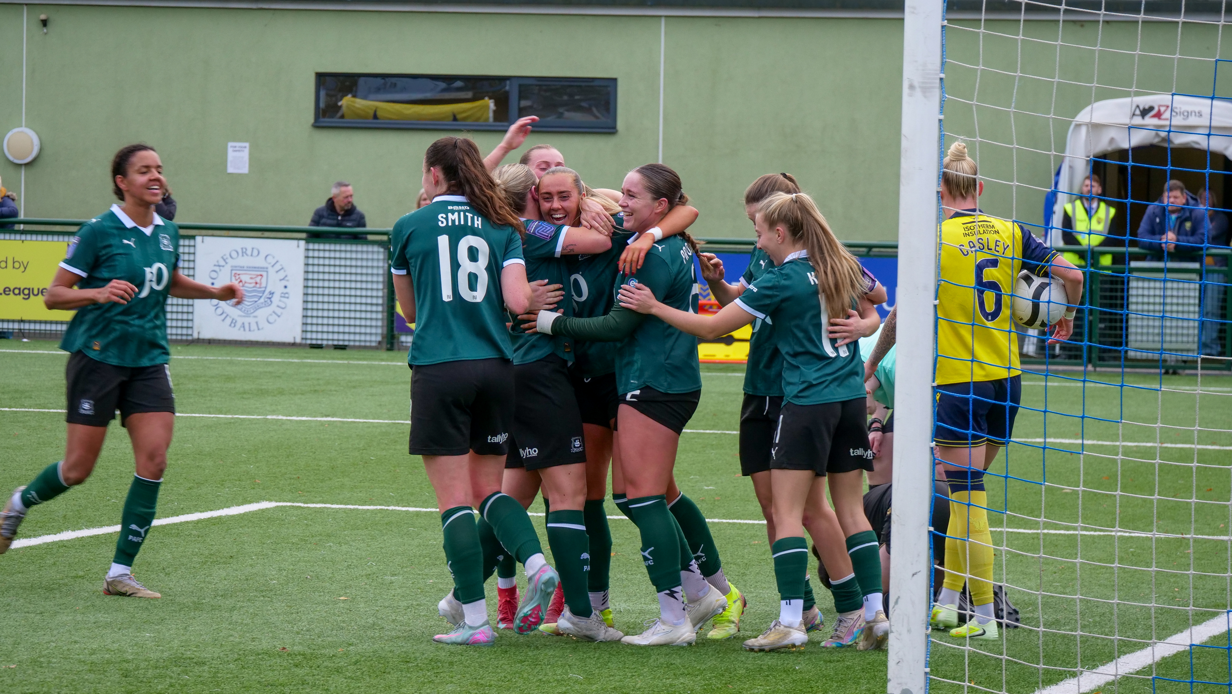 Argyle Women celebrate after taking lead against Oxford United.