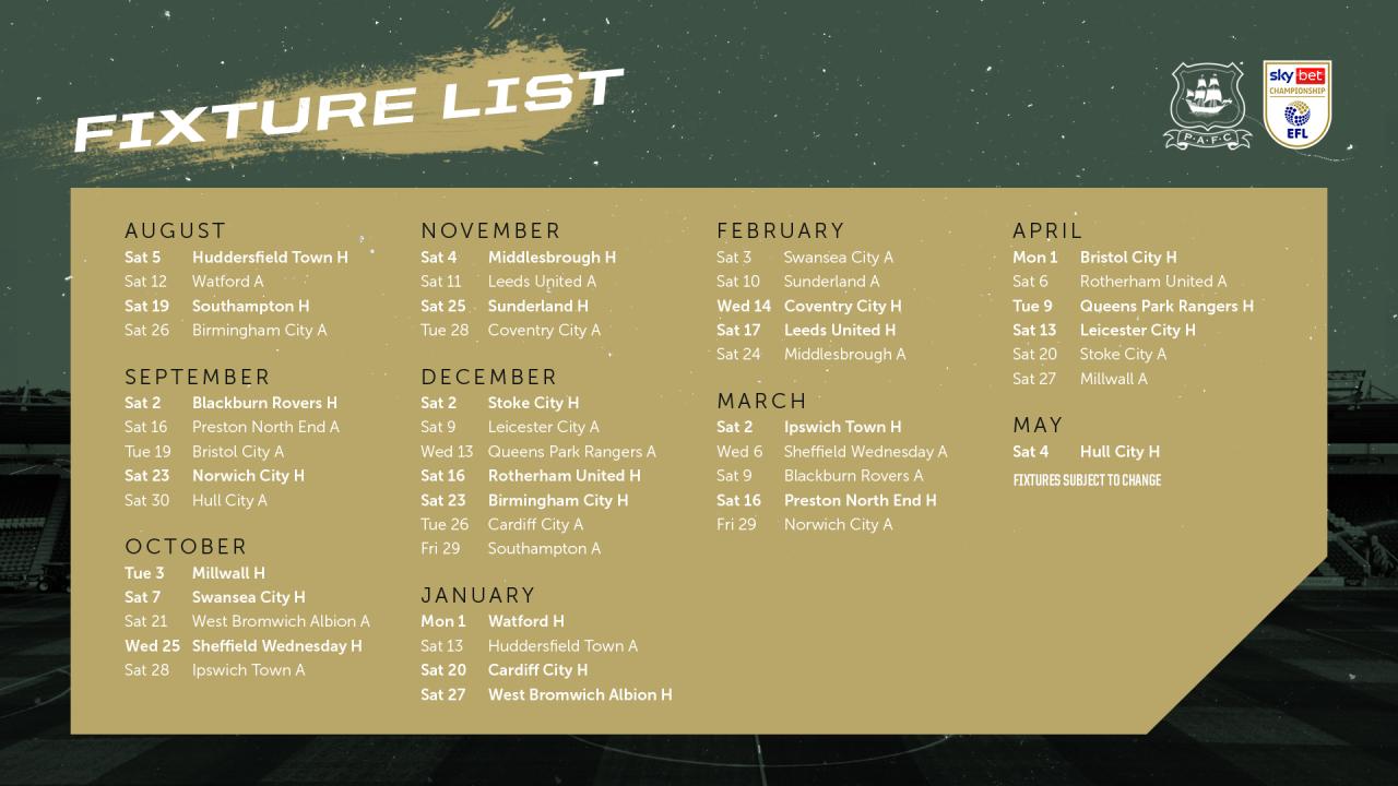 2023/24 Fixtures Announced Plymouth Argyle PAFC