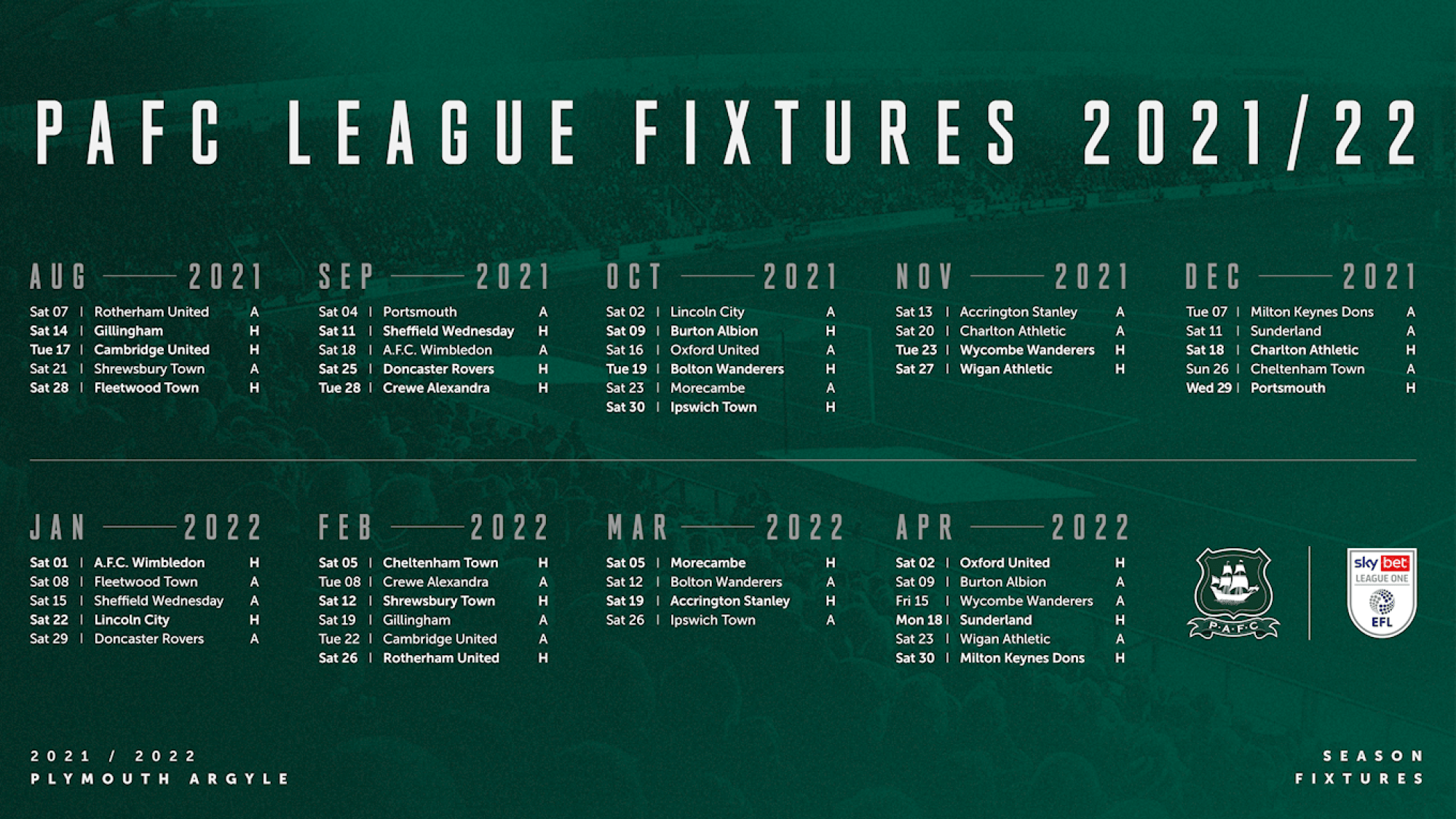 21/22 Fixtures Announced | Plymouth Argyle - PAFC