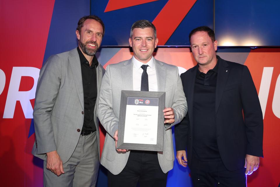 Steven Schumacher with Gareth Southgate and Steve Holland