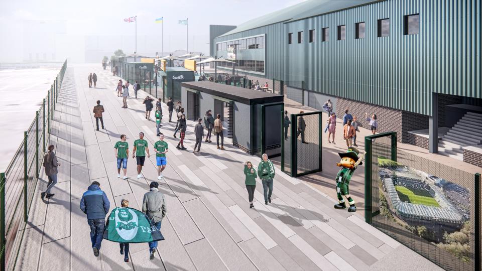 Artist's impression of proposed Mayflower Grandstand fan zone