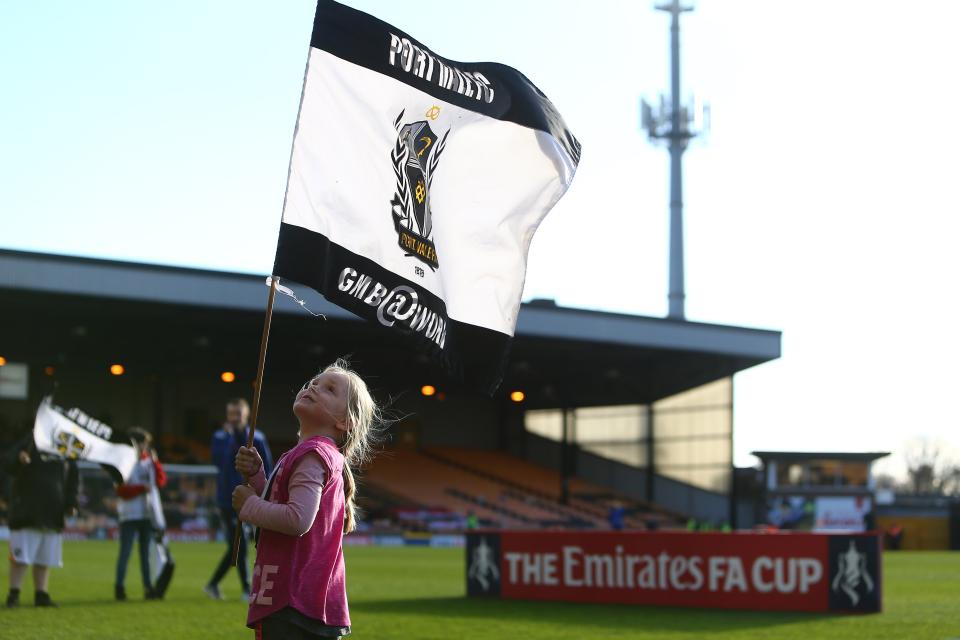 A flag emblazoned with the Port Vale logo