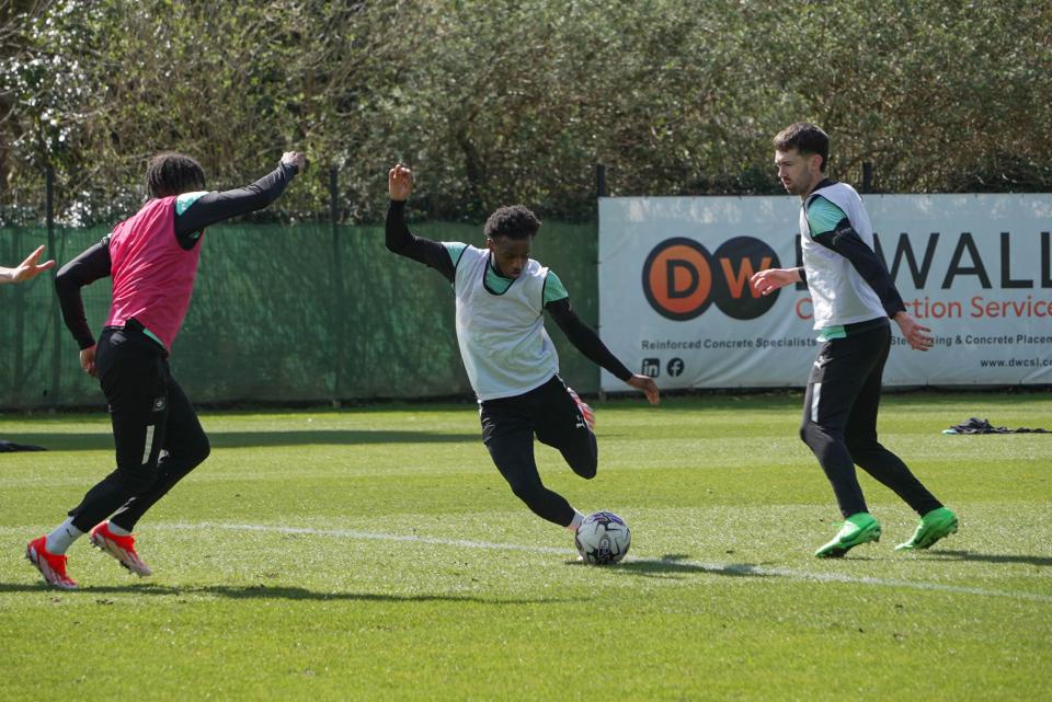 Bali Mumba prepares to take a shot at goal.