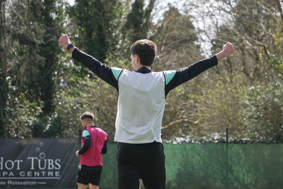 Ryan Hardie celebrates his group winning a challenge.