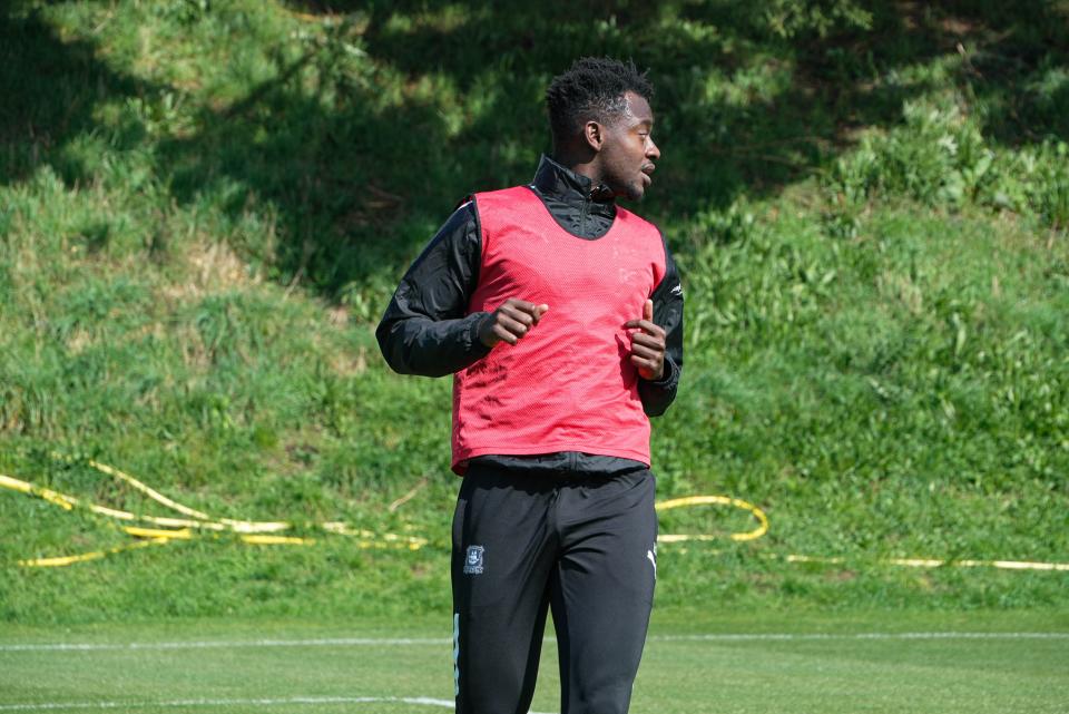 Mustapha Bundu takes part in a training drill.