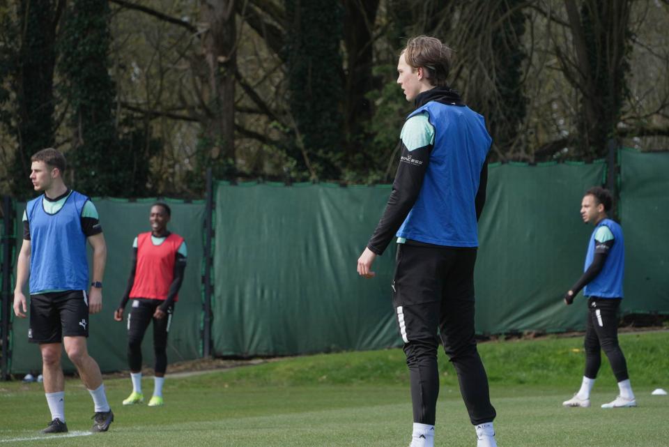 Callum Wright listens into the next training drill.
