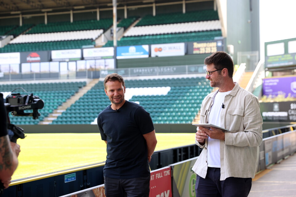 Tom Cleverley being interviewed by Charlie Price 