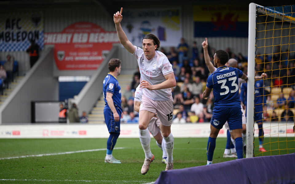 Alex Mitchell scores against AFC Wimbledon