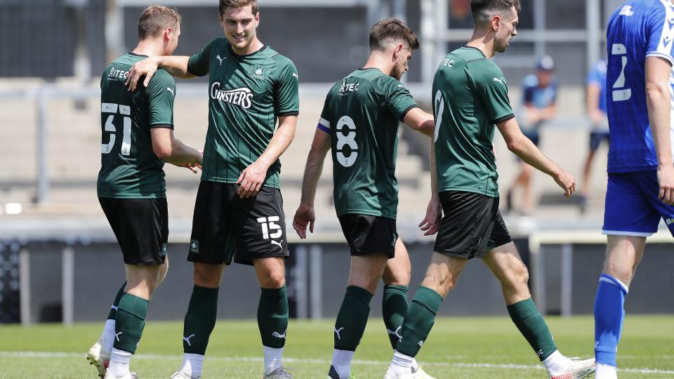 Argyle players celebrate goal
