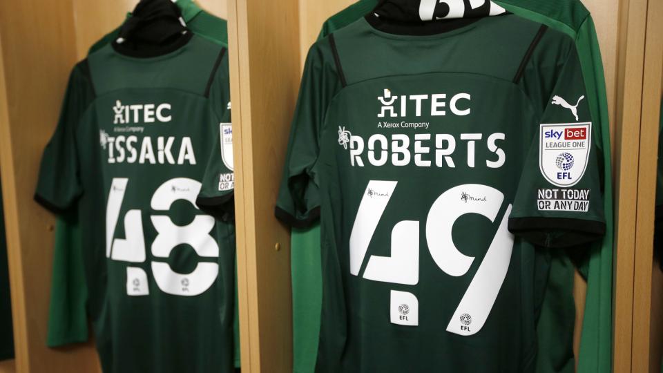 Freddie Issaka and Caleb Roberts' shirts up in the dressing room