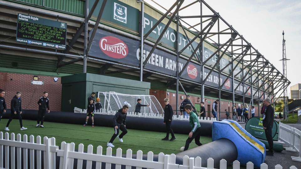 Inflatable football at Home Park