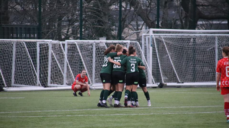 Argyle celebrate Mari Ward's goal