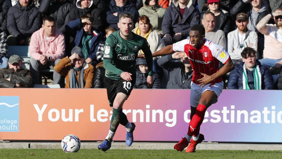 Danny Mayor dancing into space against Rotherham