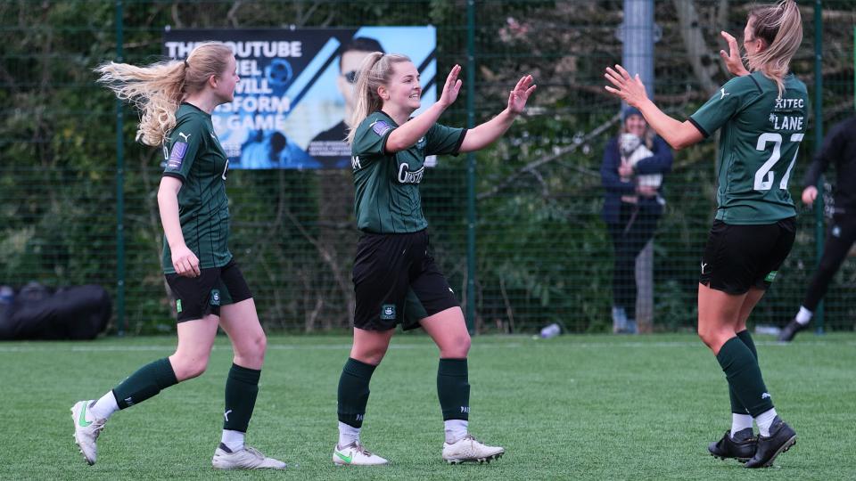 Argyle celebrate Zoe Cunningham's first goal