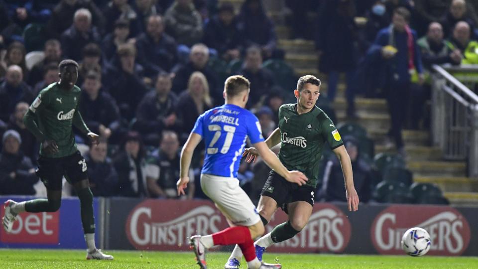 Jordan Houghton fighting for every ball against Portsmouth