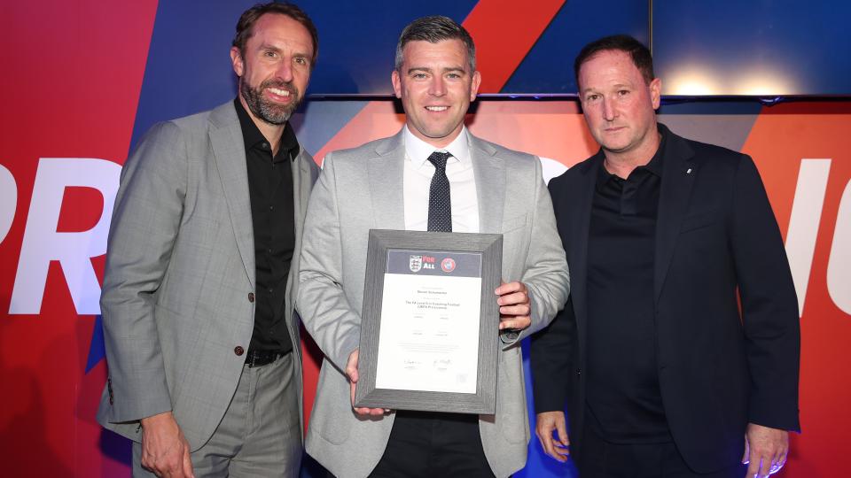 Steven Schumacher with Gareth Southgate and Steve Holland