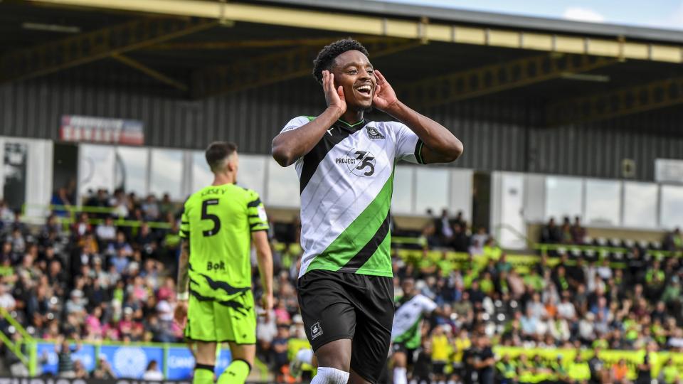 Niall Ennis celebrates his first of the season