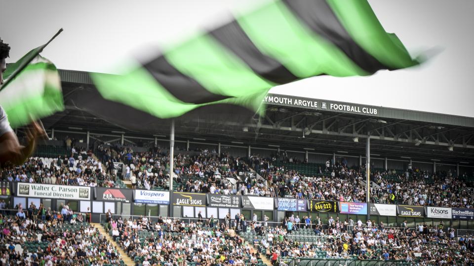 Flags waving at Home Park