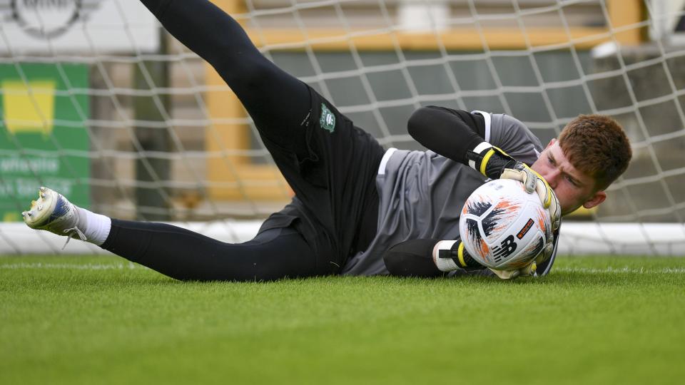 Zak Baker saves a shot in the warm up