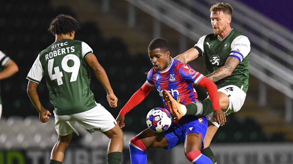 Dan Scarr challenging against Crystal Palace