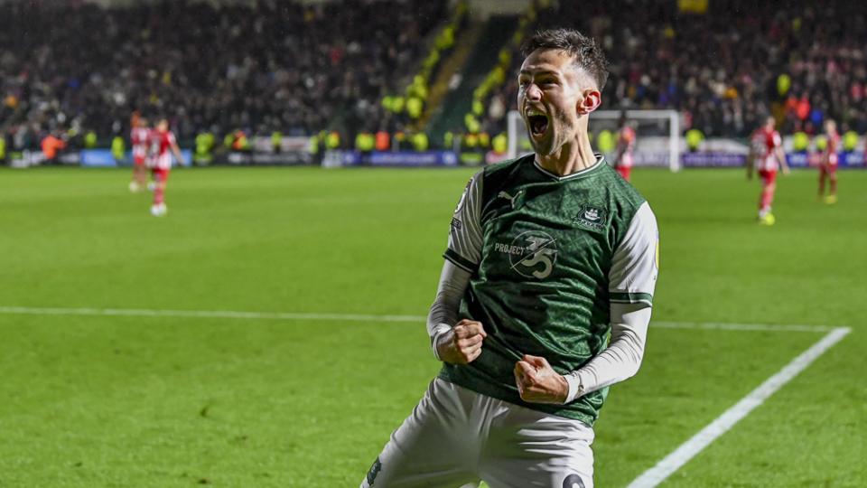 Ryan Hardie celebrates scoring his second goal against Exeter