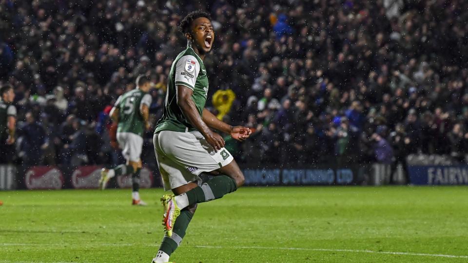 Niall Ennis celebrates scoring against Shrewsbury Town