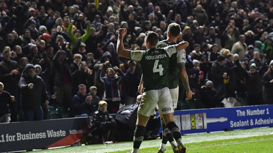 Houghton and Scarr celebrate winner against Wycombe