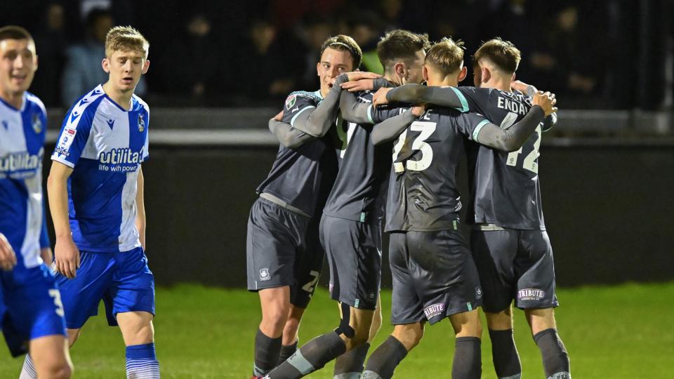 Argyle celebrate goal at Bristol Rovers
