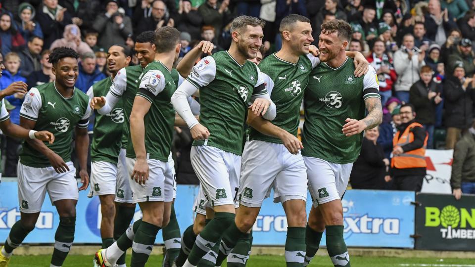 Argyle celebrate scoring against MK Dons