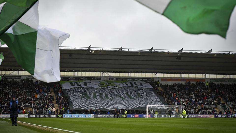 We Are Argyle flag flies at Home Park