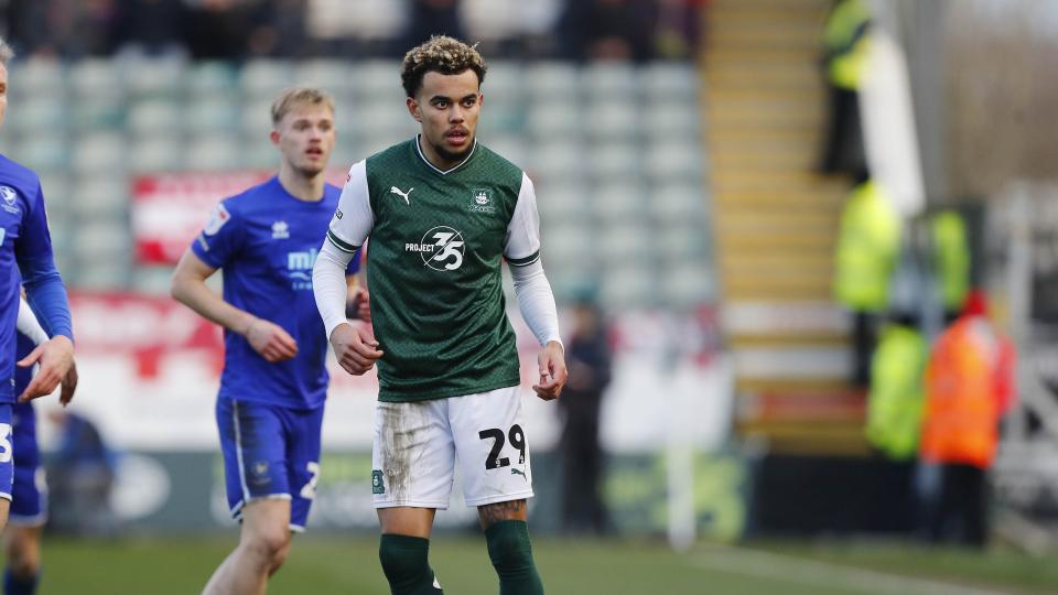 Tyreik Wright vs Cheltenham Town at Home Park