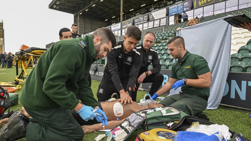 Argyle physio Alex Kay undertakes training at Home Park