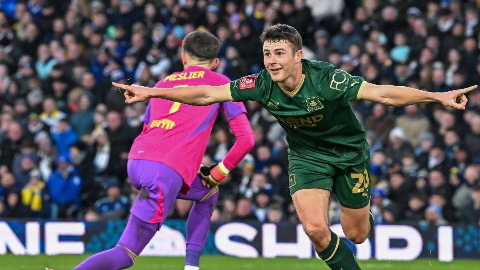 Adam Randell celebrates scoring against Leeds United in the FA Cup