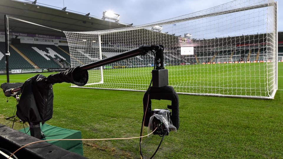 Camera behind goal at Home Park