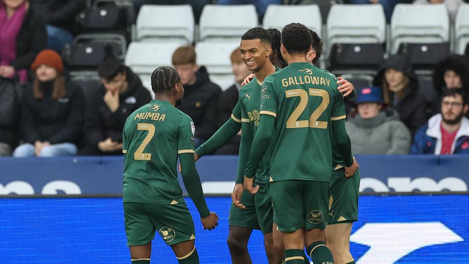 Argyle celebrate scoring at Swansea