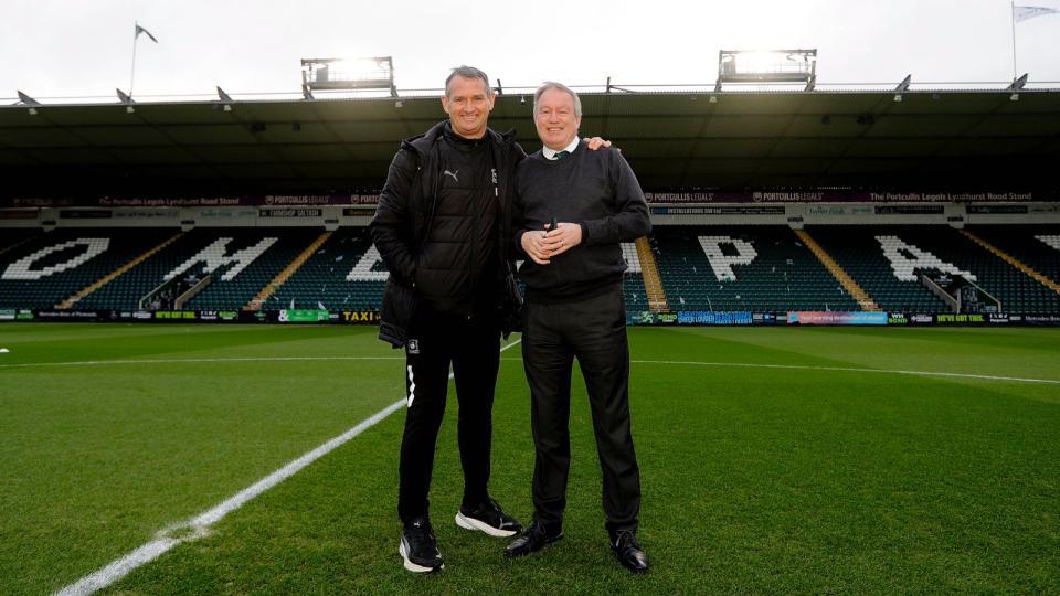 Kevin Nancekivell and Neil Dewsnip on the pitch at Home Park