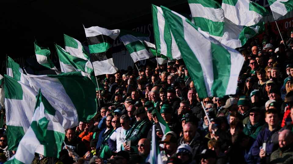 Argyle fans waving flags at Home Park