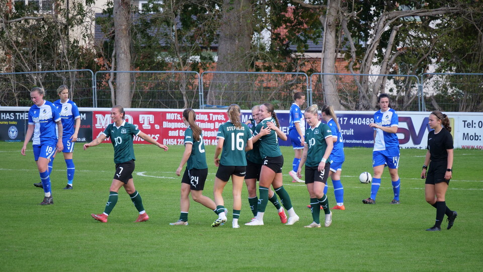 Argyle Women celebrate a goal against Bristol Rovers